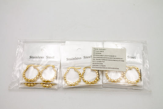 Arete de Acero Inoxidable Aro c/Bolitas Chico - Paquete de 12 piezas $16.33 c/u